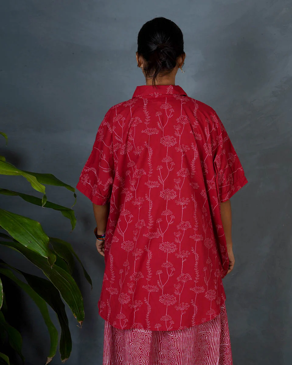 Myra Red Hand Block Printed Cotton Top-MYA - Image 7