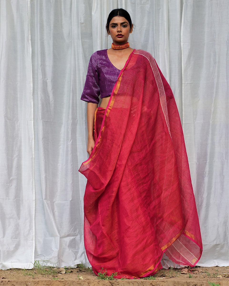 Nalini Handwoven Linen Saree - Bageecha - Image 4
