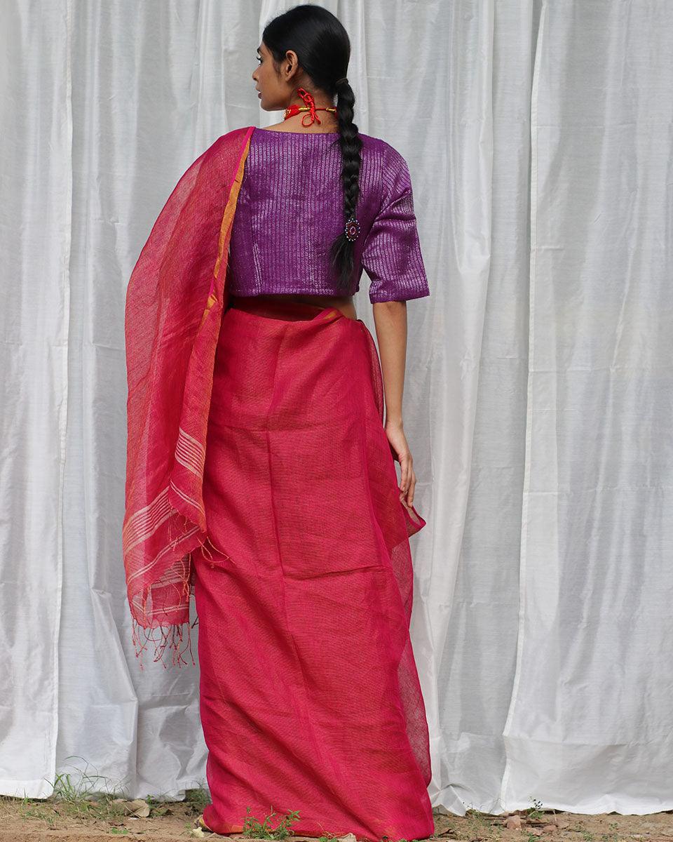 Nalini Handwoven Linen Saree - Bageecha - Image 7