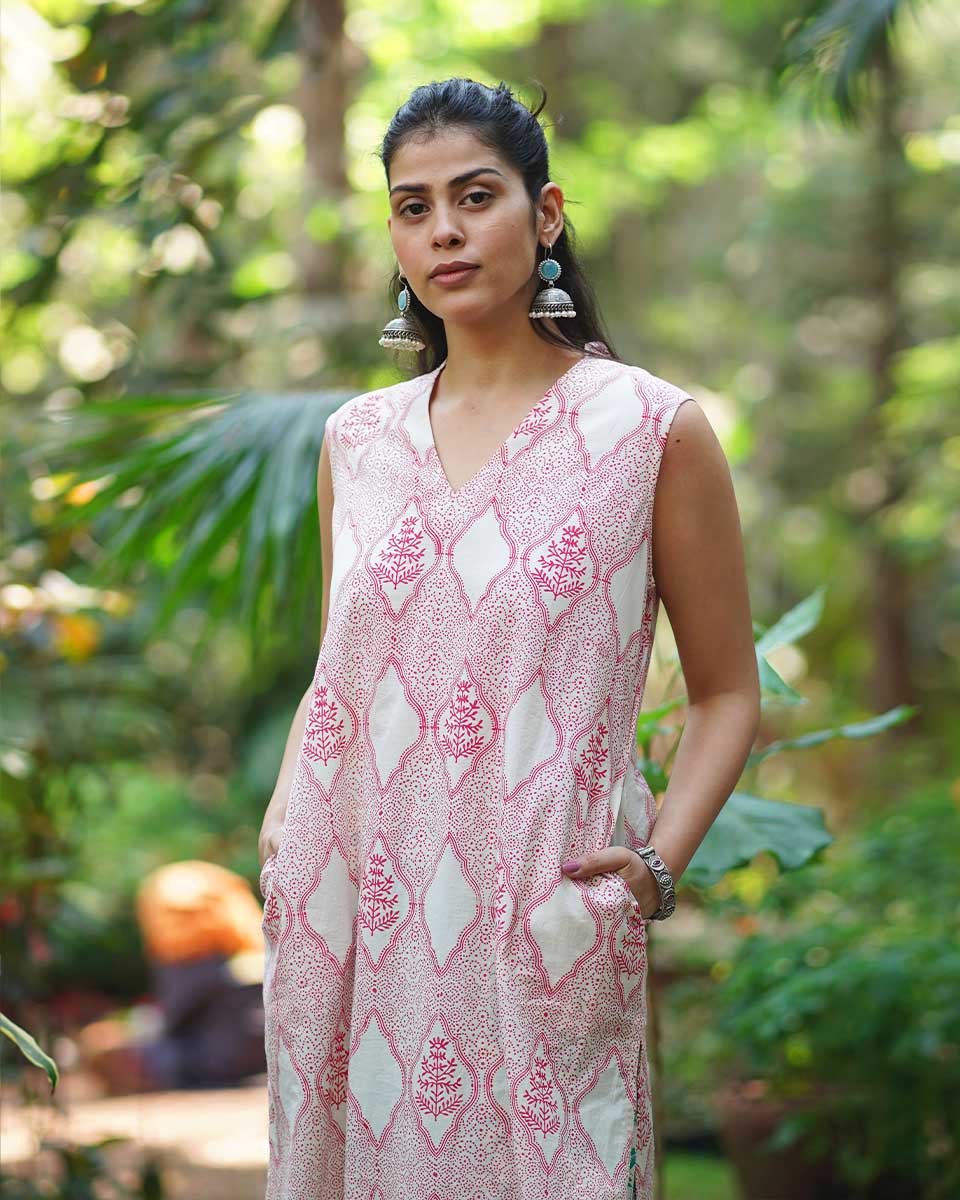 Nargisâ€™s Noor Blush Pink Hand Block Print Kurti - MMG - Image 4