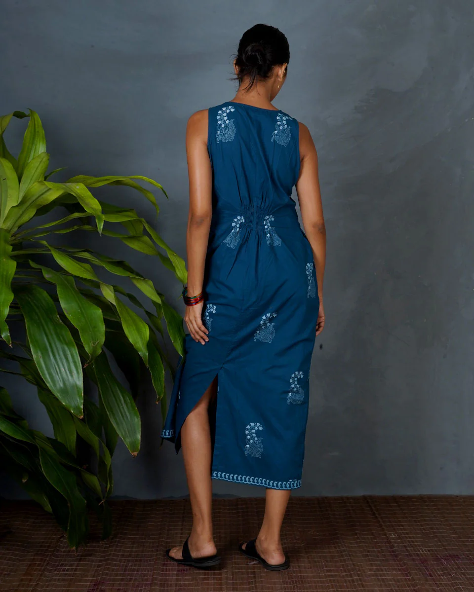 Neeraja Teal Green Hand Block Printed Cotton Dress-MYA - Image 8
