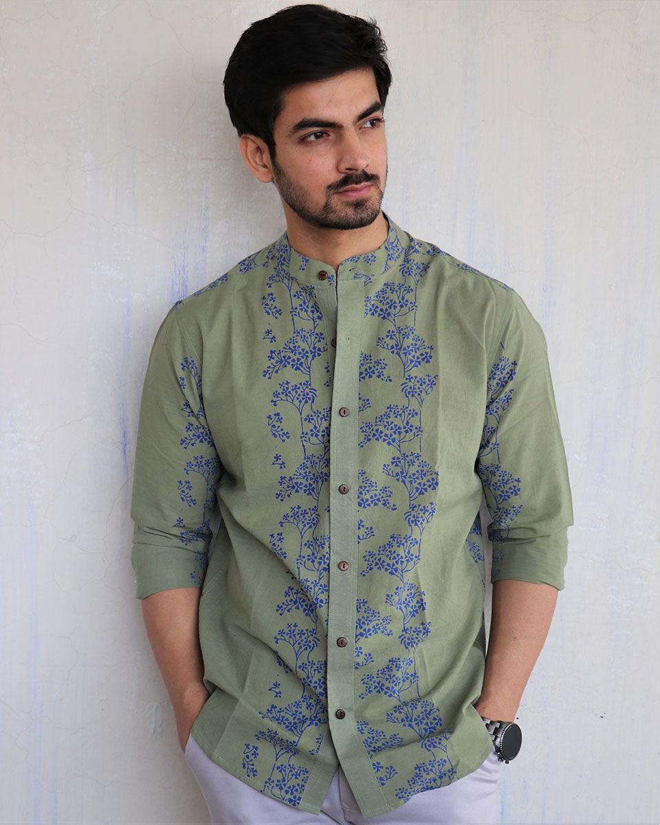 Olive Block-Printed Men'S Shirt - Image 2