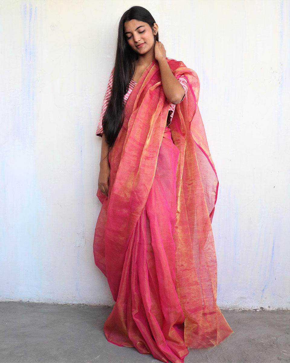 Eliana Handwoven Linen Saree-Melting Moon - Image 2