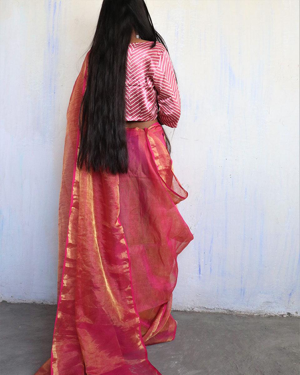 Eliana Handwoven Linen Saree-Melting Moon - Image 7