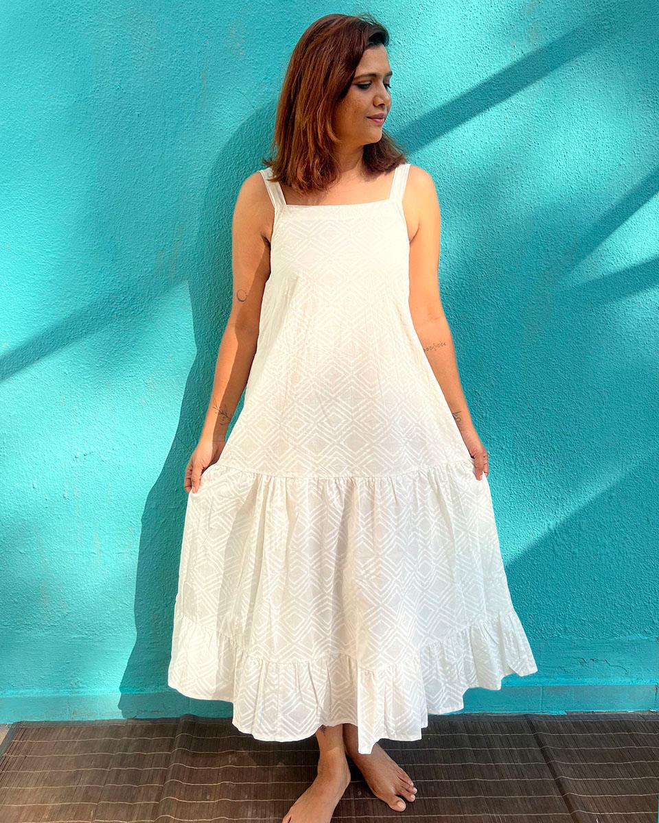 Poornima Cotton Dress - Safed - Image 2