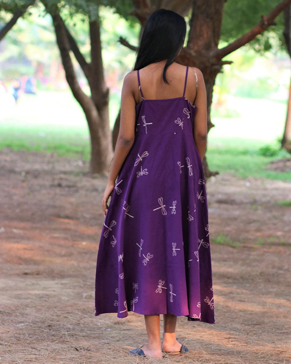 Purple Handprinted Pure Cotton Dress-Slow - Image 6