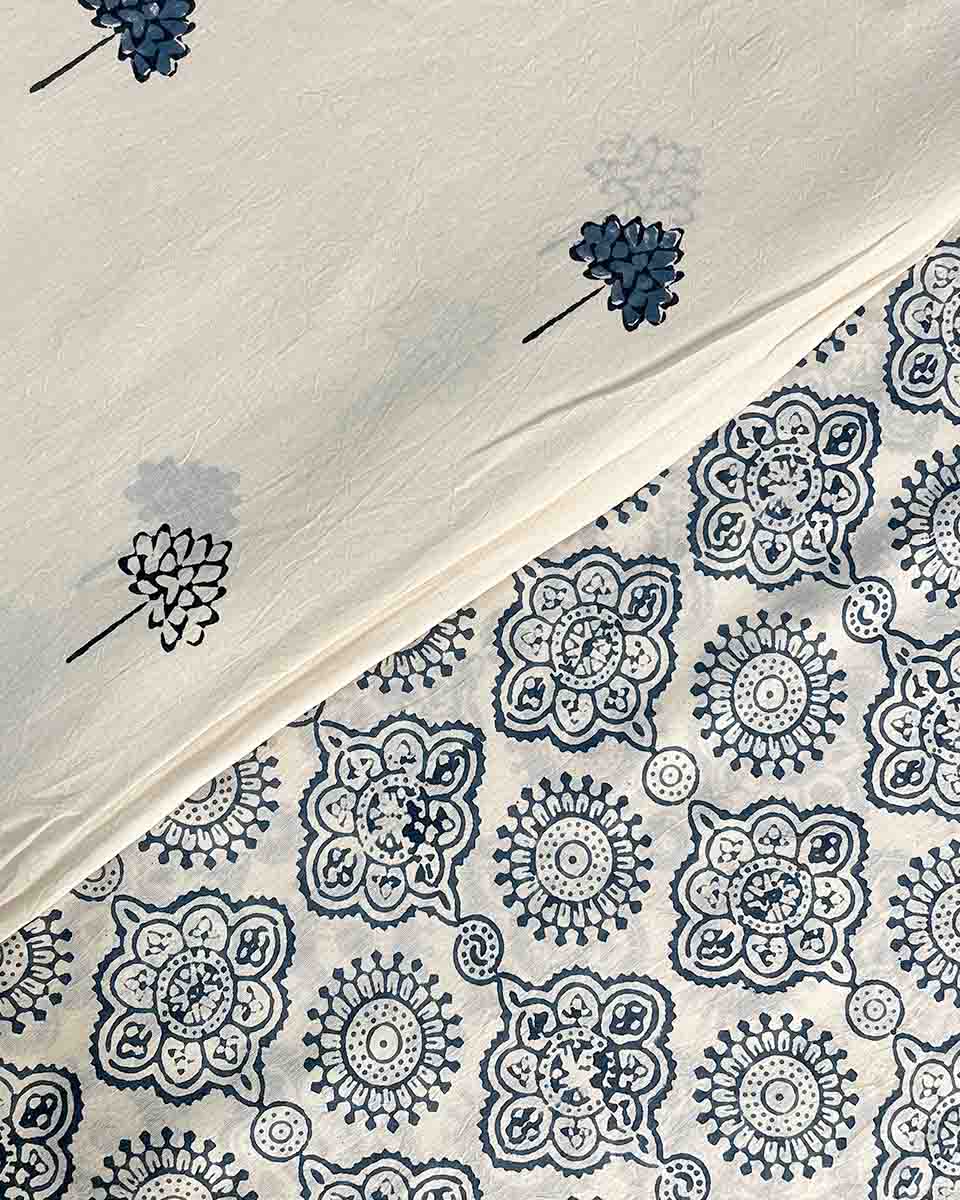 Quiet Cloud Ivory Block Printed Saree - BMS - Image 12