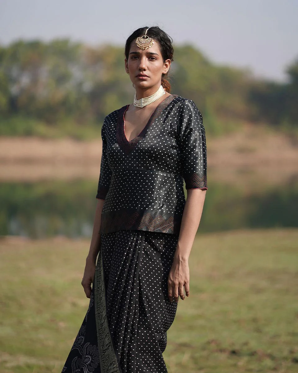 Radhika Blockprinted Mashru Silk Blouse - RB - Image 3
