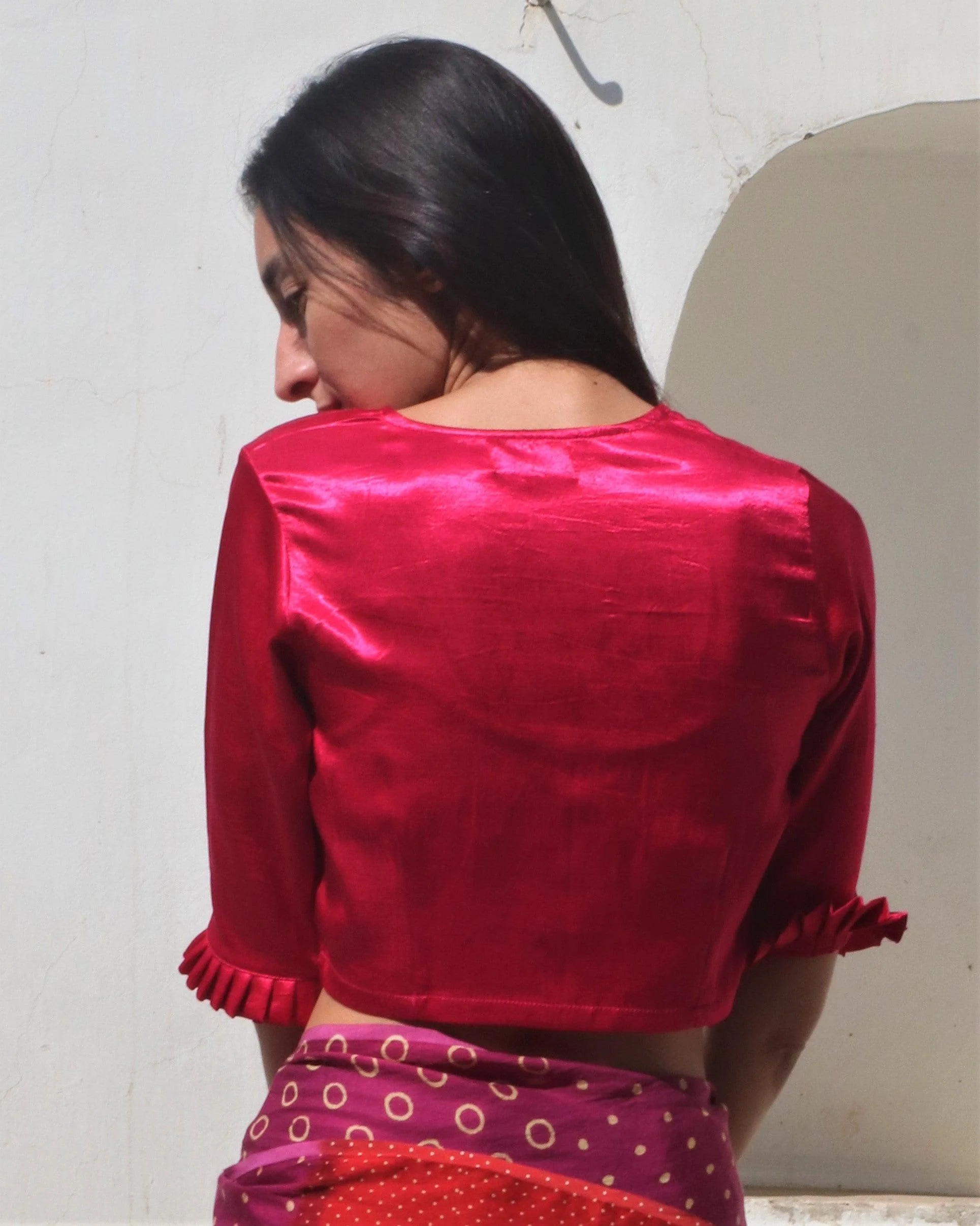 Rani Block Printed Crop Top Mashru Silk Blouse - Image 4