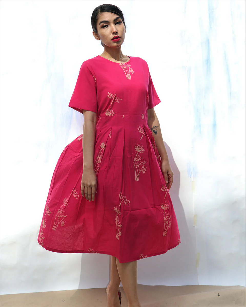 Rani Handprinted Pure Cotton Wildflower Dress -Skd - Image 4