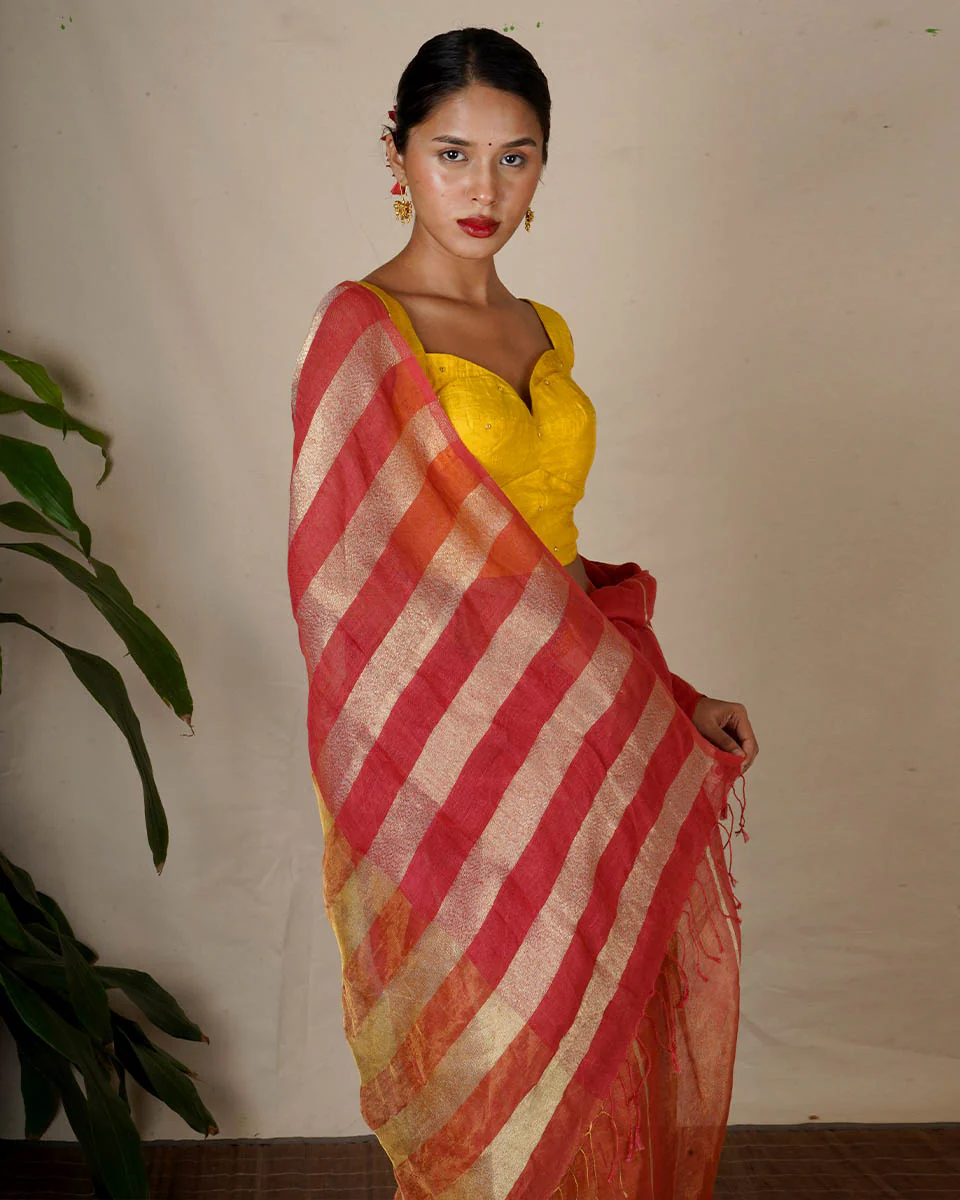 Rashmi Handwoven Linen Zari Blouse - Eknoor - Image 8