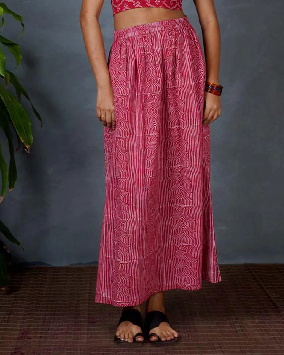 Saaya Red Hand Block Printed Cotton Skirt-MYA - Image 4