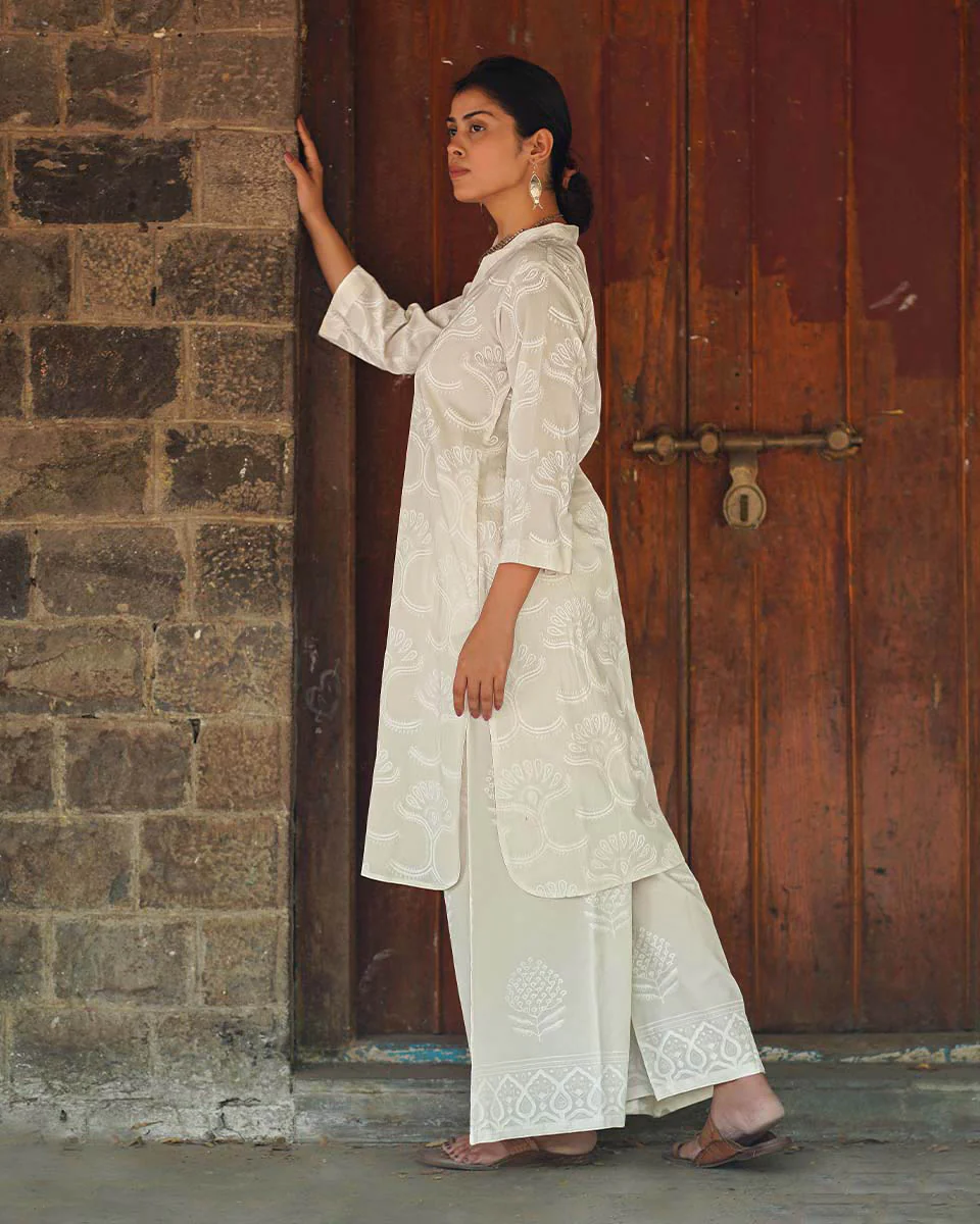 Salted Paper Ivory Block Printed Kurti - SFD - Image 5