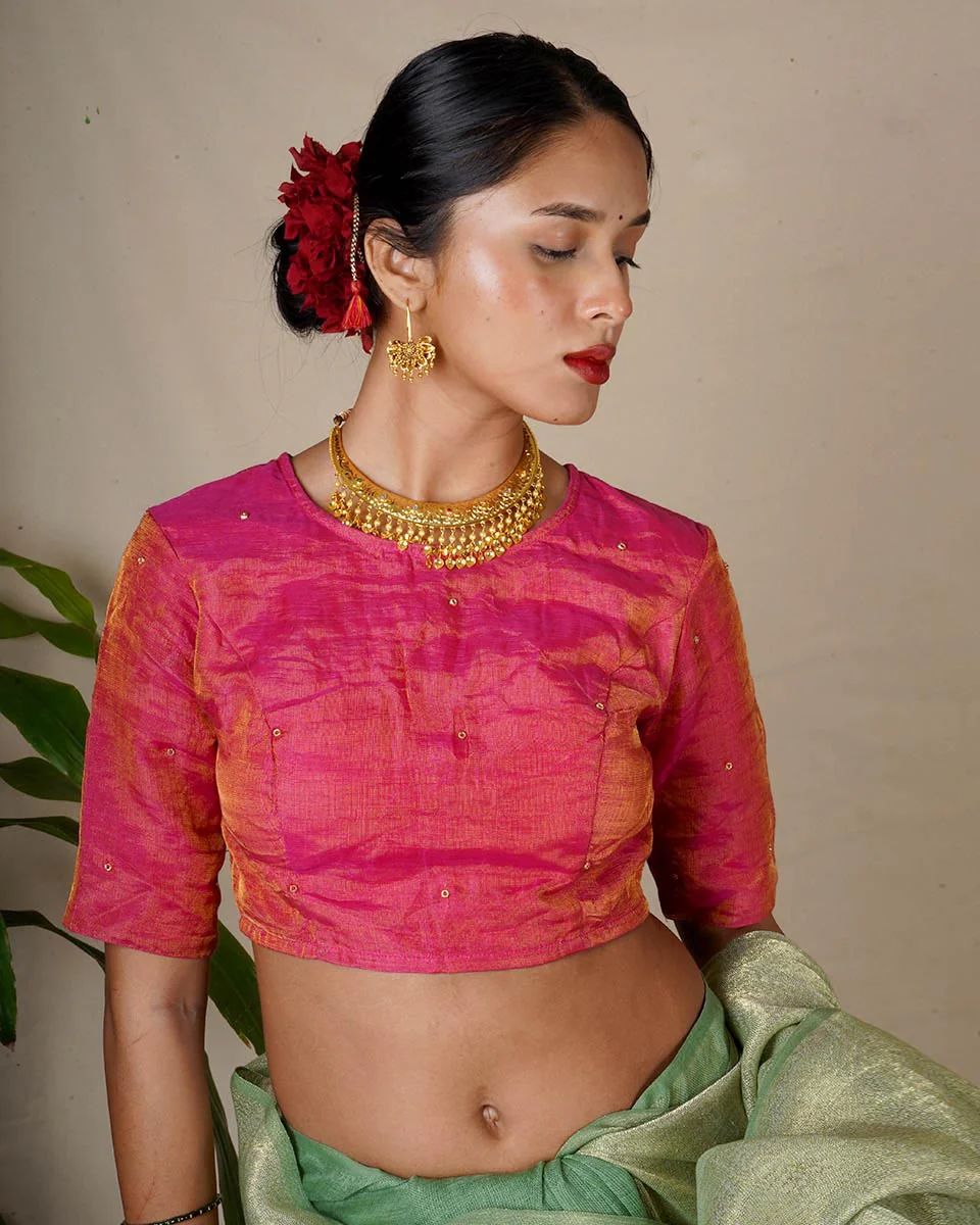 Seher Handwoven Linen Zari Blouse - Eknoor - Image 4