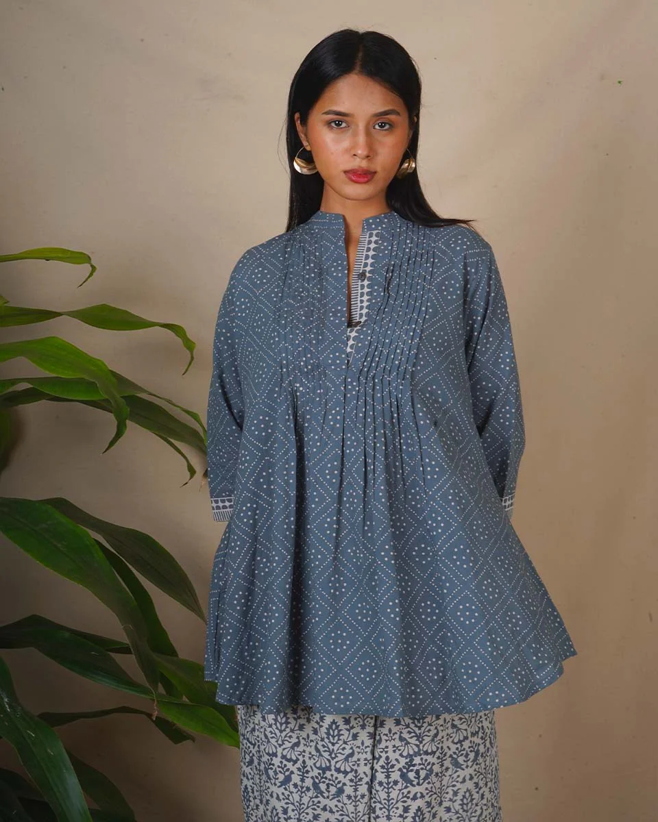 Silt Light Grey Block Printed Top - BMS