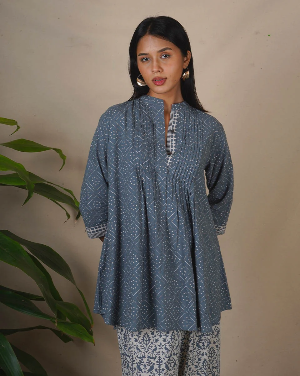 Silt Light Grey Block Printed Top - BMS - Image 2