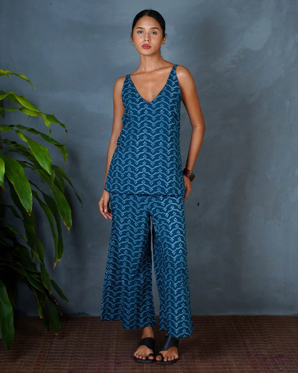 Snehal Teal Green Hand Block Printed Cotton Bottom Pant-MYA - Image 2