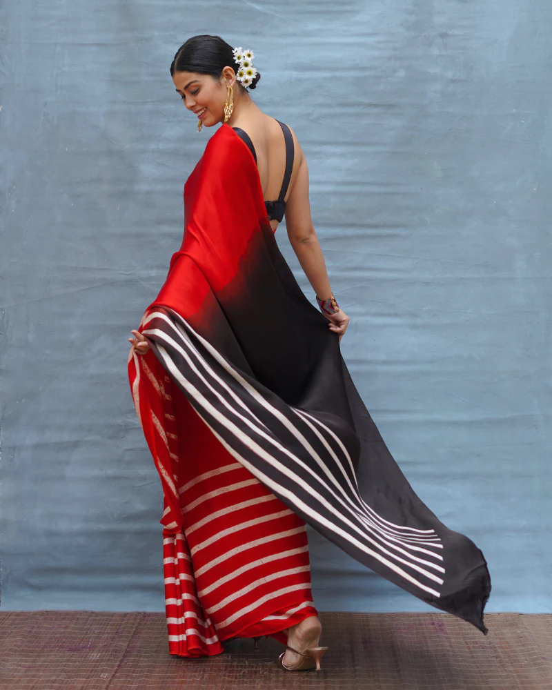 Soft Drift Red Handblock Print Modal Silk Saree - Flow - Image 6