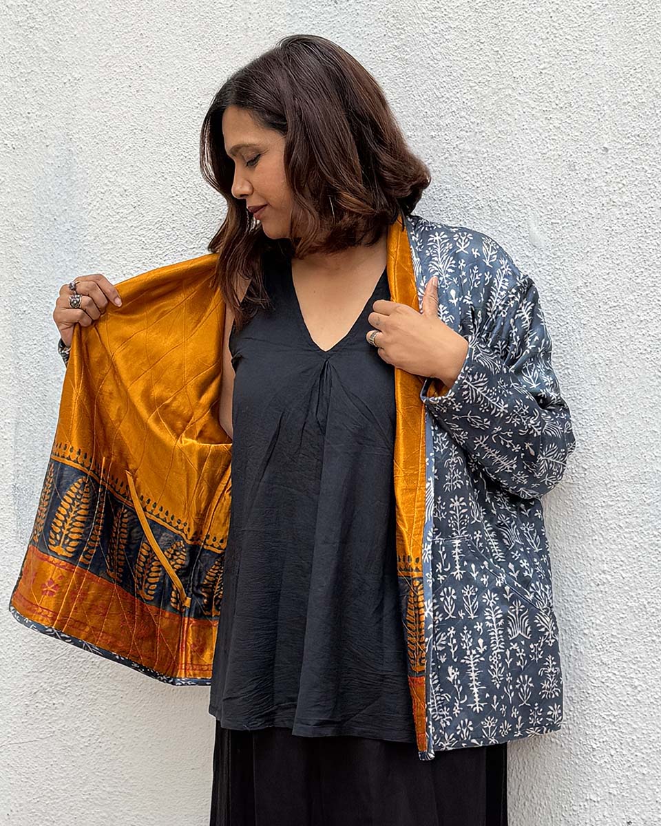 Softember Mashru Silk Reversible Quilted Jacket - Image 9