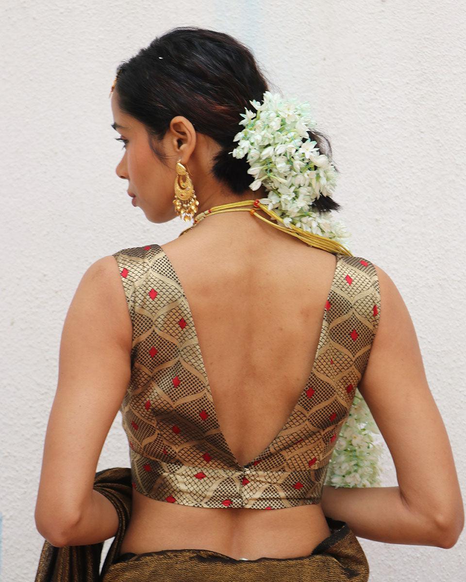 Sona Black Brocade Blouse - Image 4
