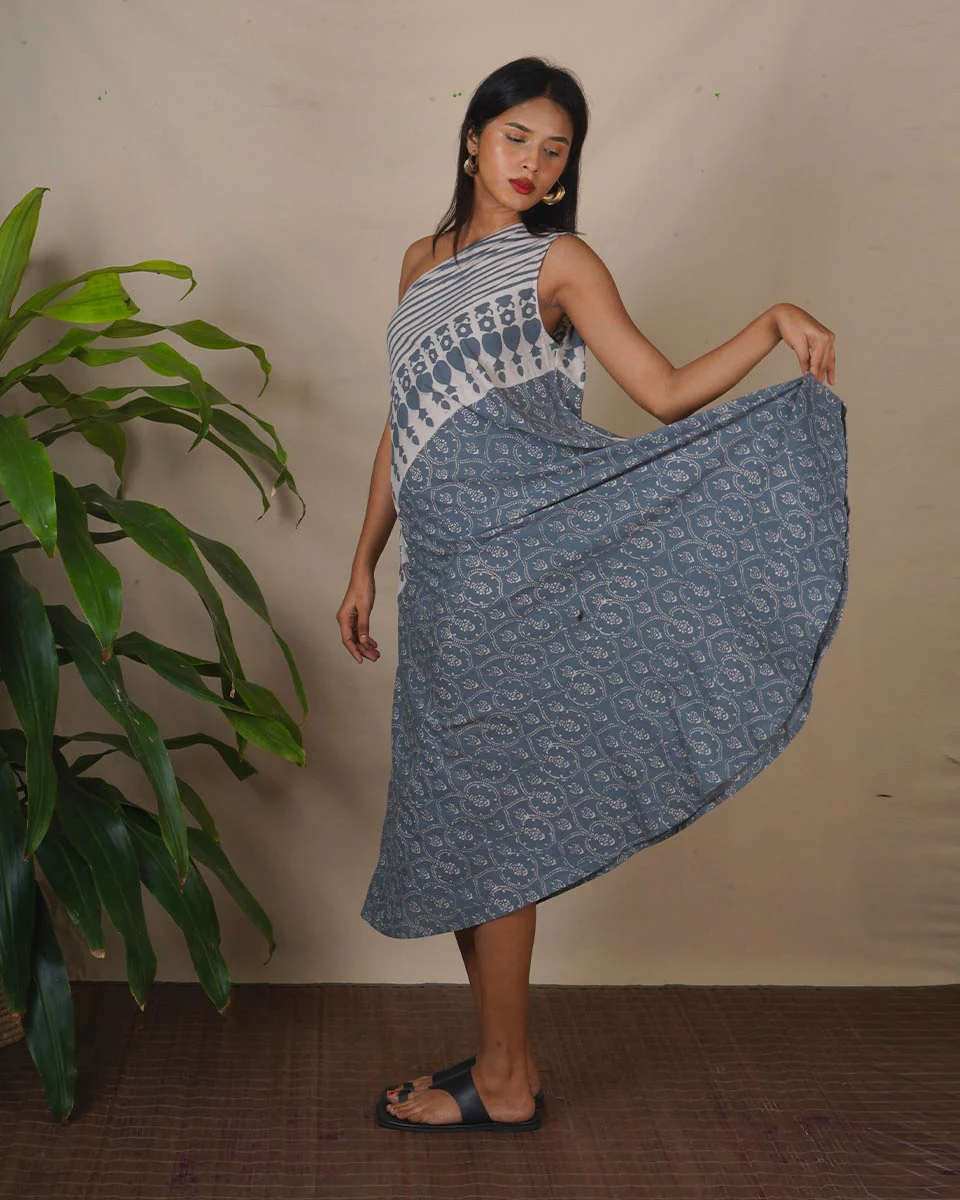 Steel Hush Grey Block Printed Dress - BMS - Image 2