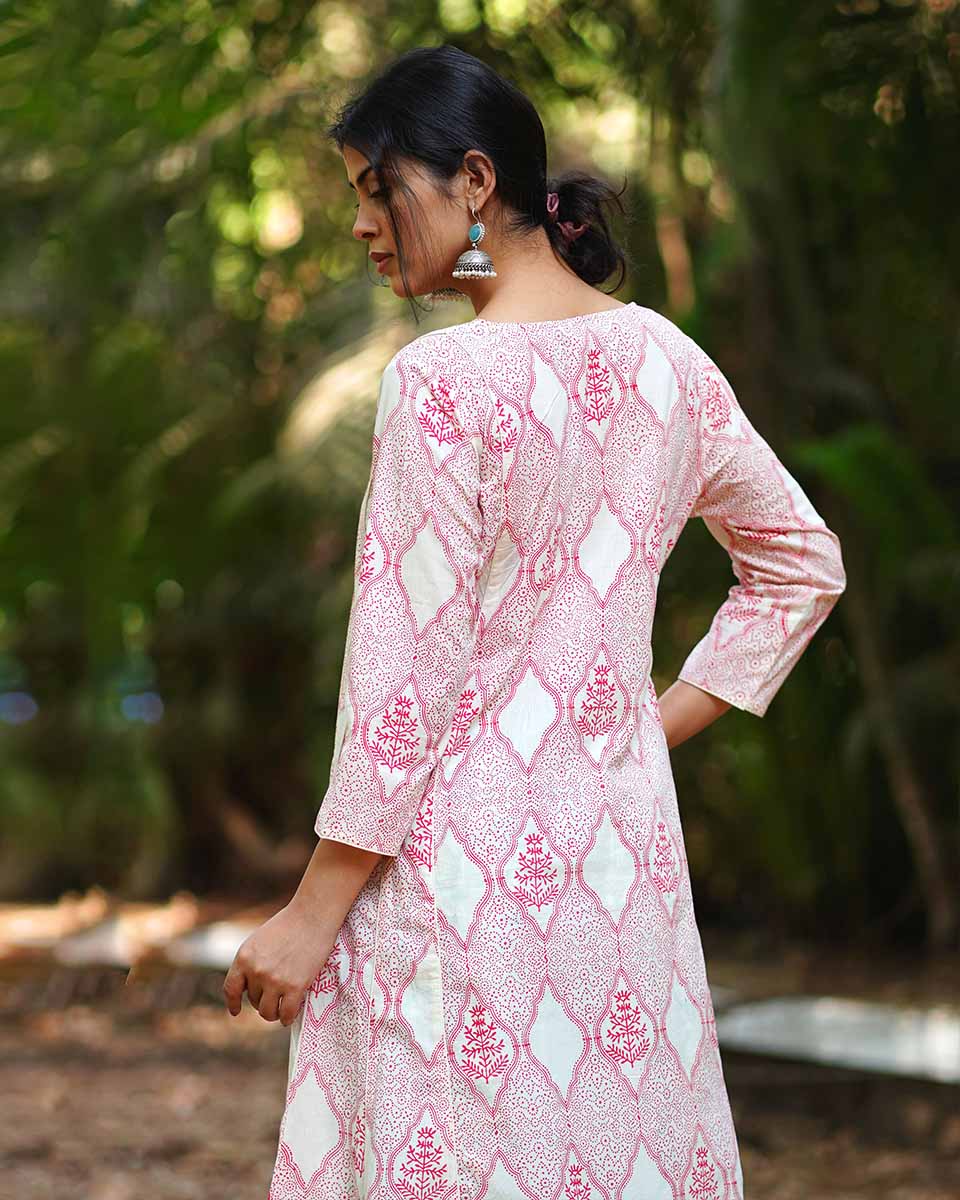 Sunflowerâ€™s Sheen Blush Pink Block printed Kurti - MMG - Image 5