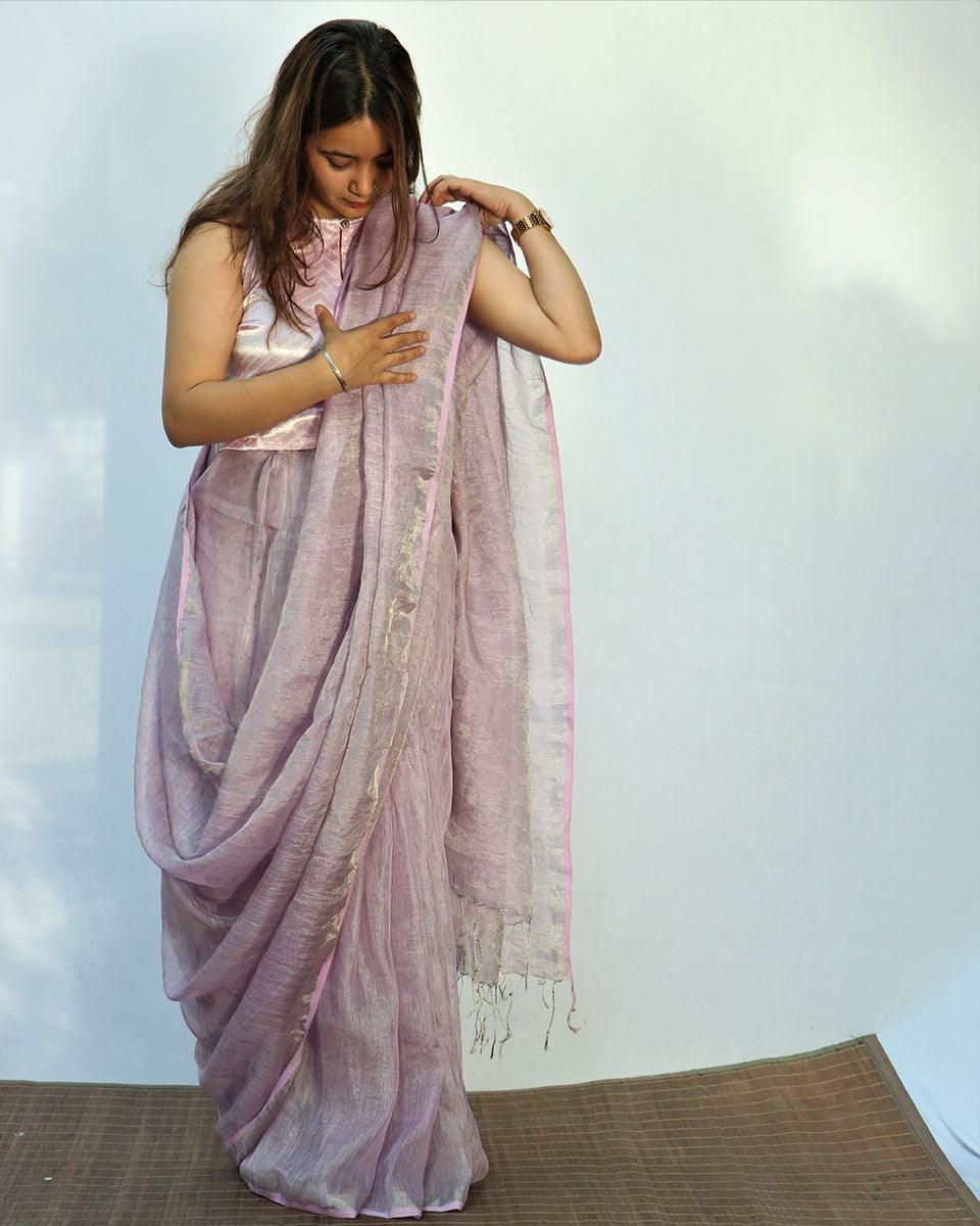 Surmayi Lavender Handwoven Linen Saree- Melting Moon - Image 2