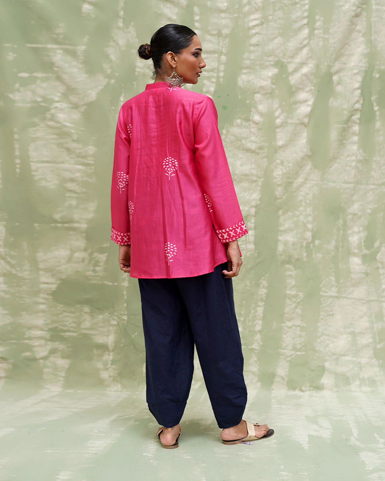 Tera Khumaar Pink Handblock Printed Chanderi Silk Kurti - CHD - Image 3