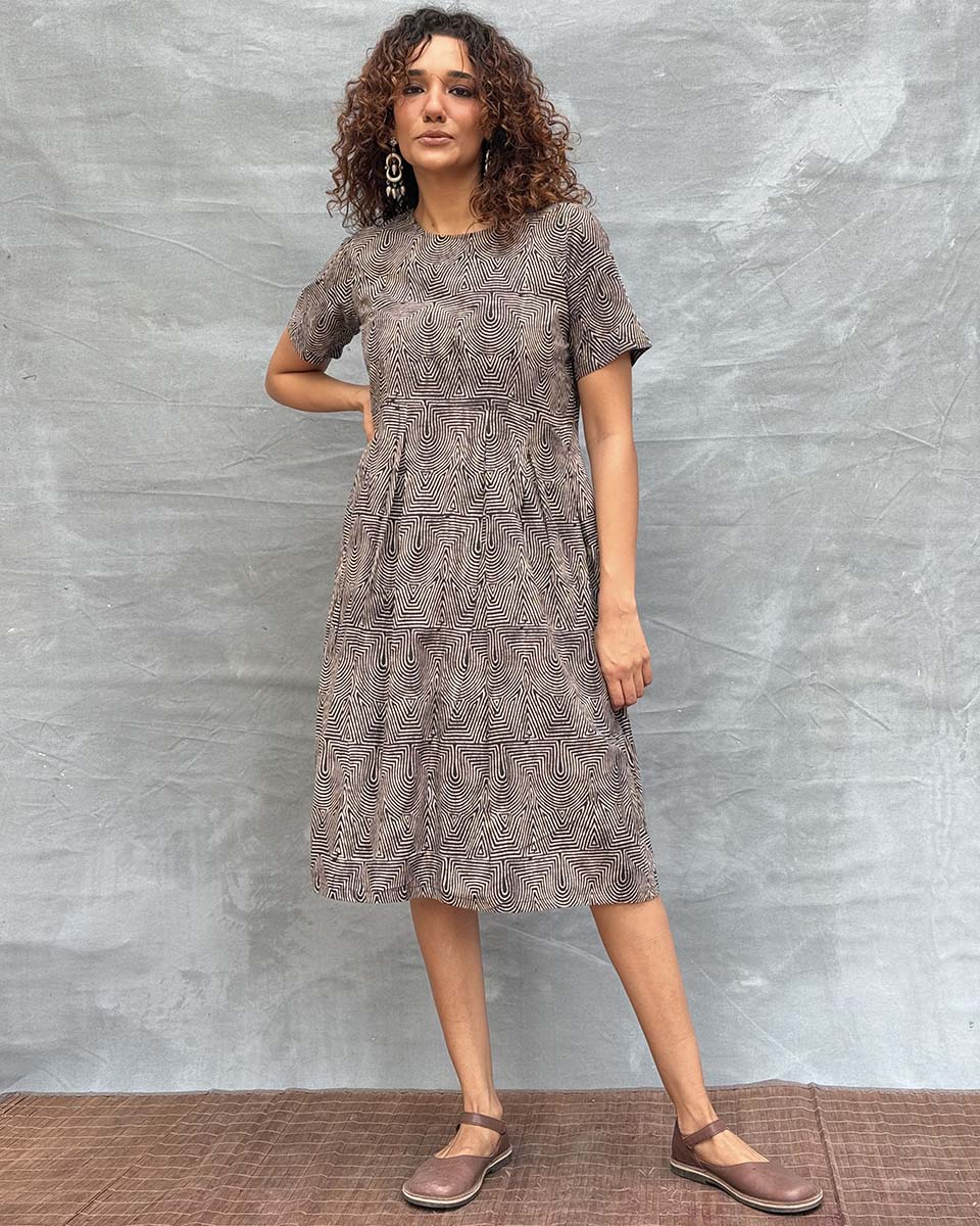 Threads of Earth Blockprinted Cotton Dress - Image 6