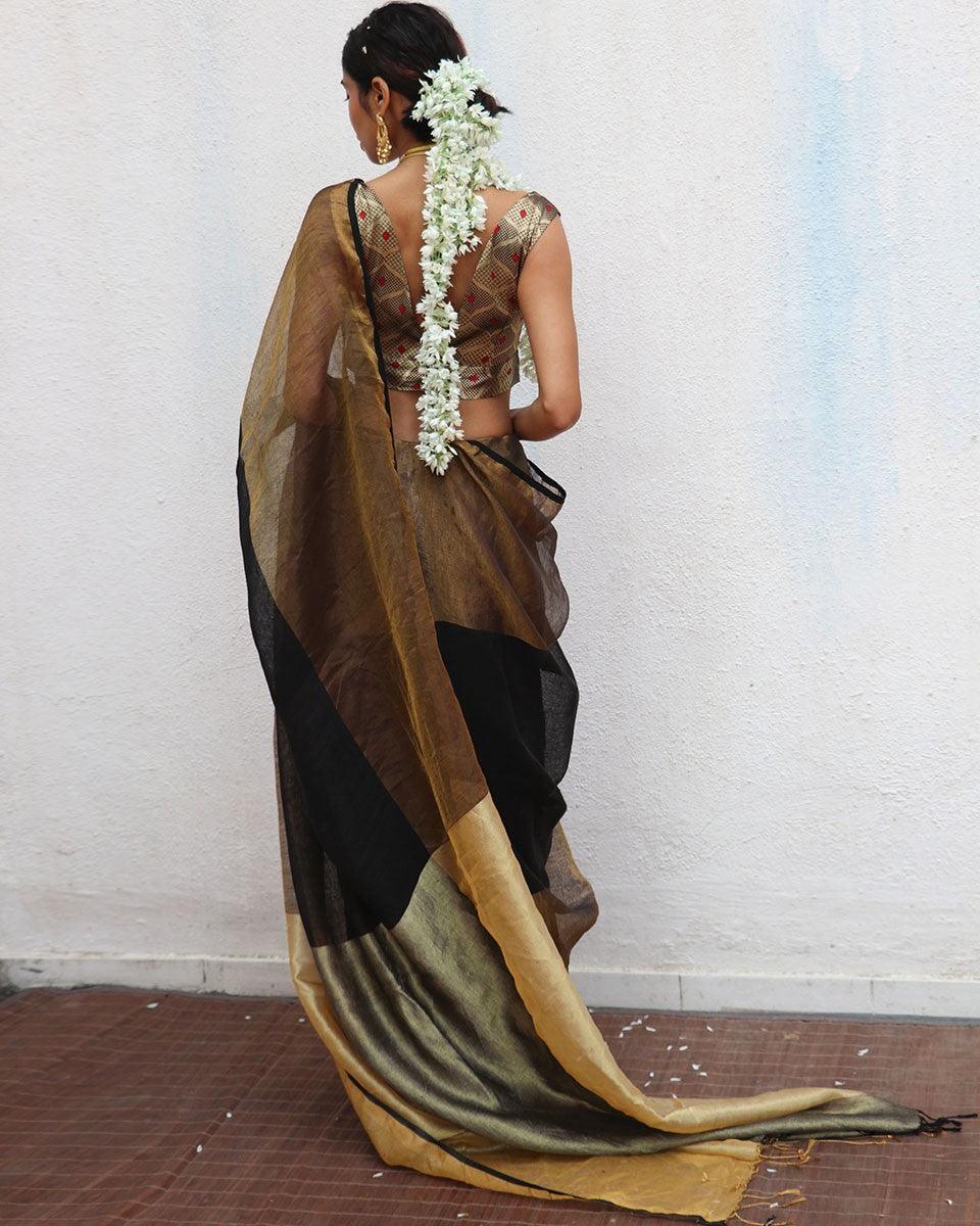 Urvashi Handwoven Linen Zari Saree - Image 8