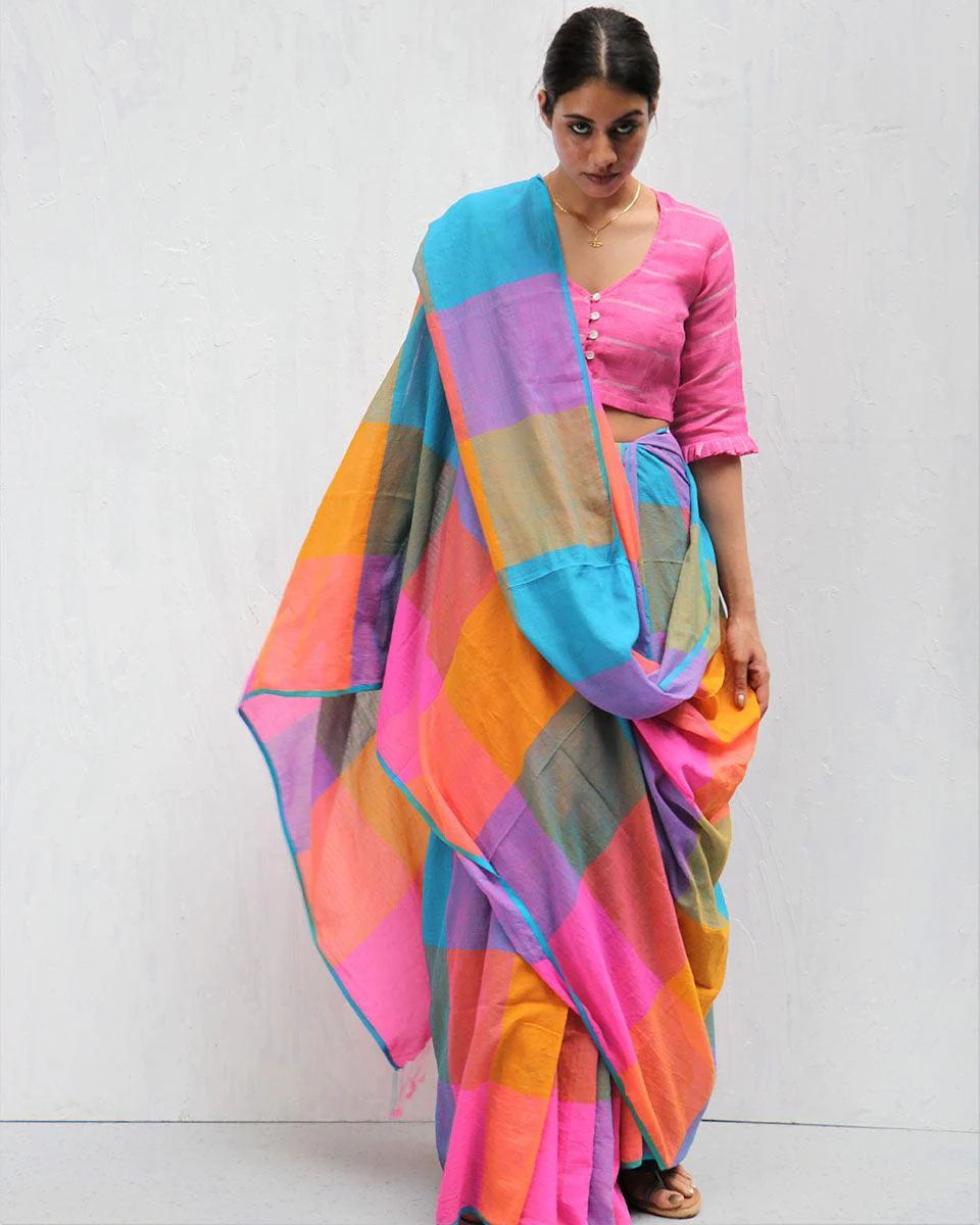 Uvakai Handwoven Cotton Saree- Madras - Image 4