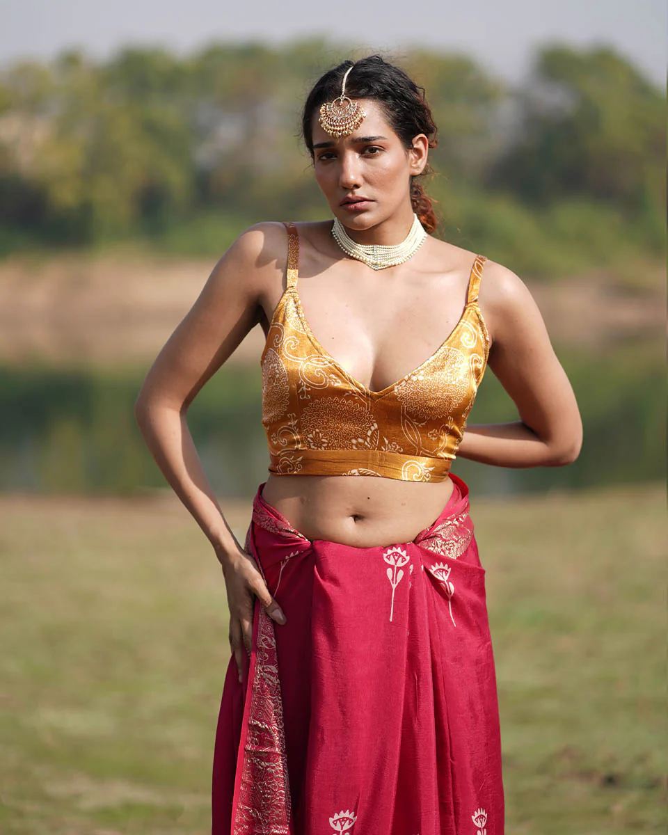 Vilasini Blockprinted Mashru Silk Blouse - RB - Image 5
