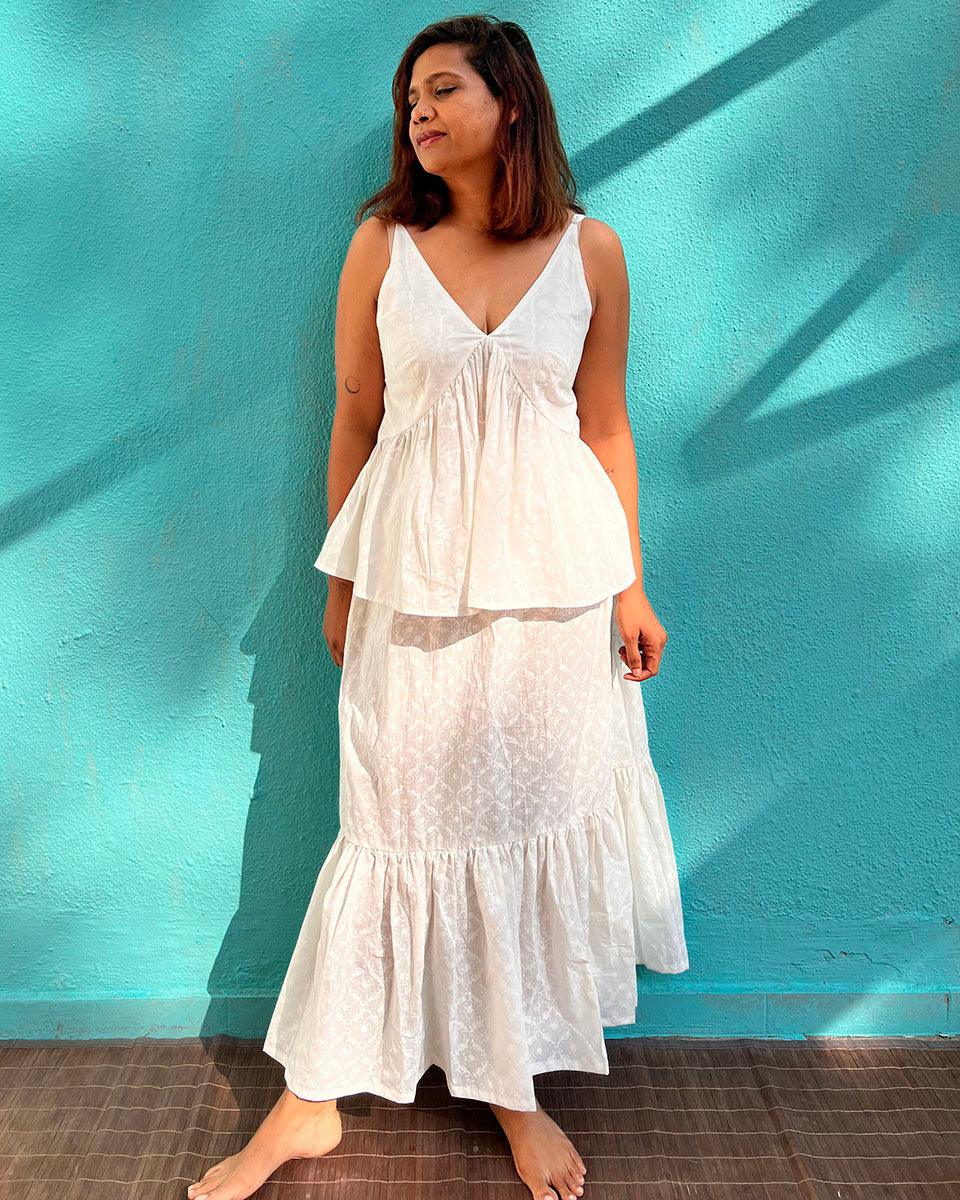 Zarish Cotton Skirt - Safed - Image 2